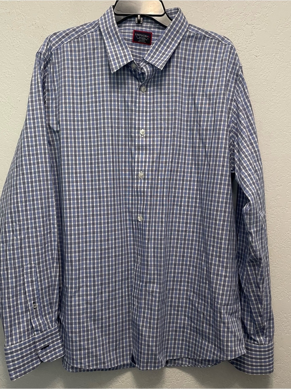 UNTUCKit Men XXL Slim Fit Blue Plaid Long Sleeve Button Down Shirt 100% Cotton